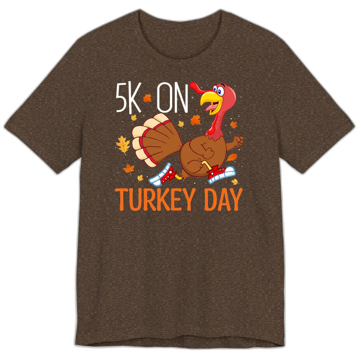 5k On Turkey Day Running Turkey Premium T-Shirt in Heather Brown