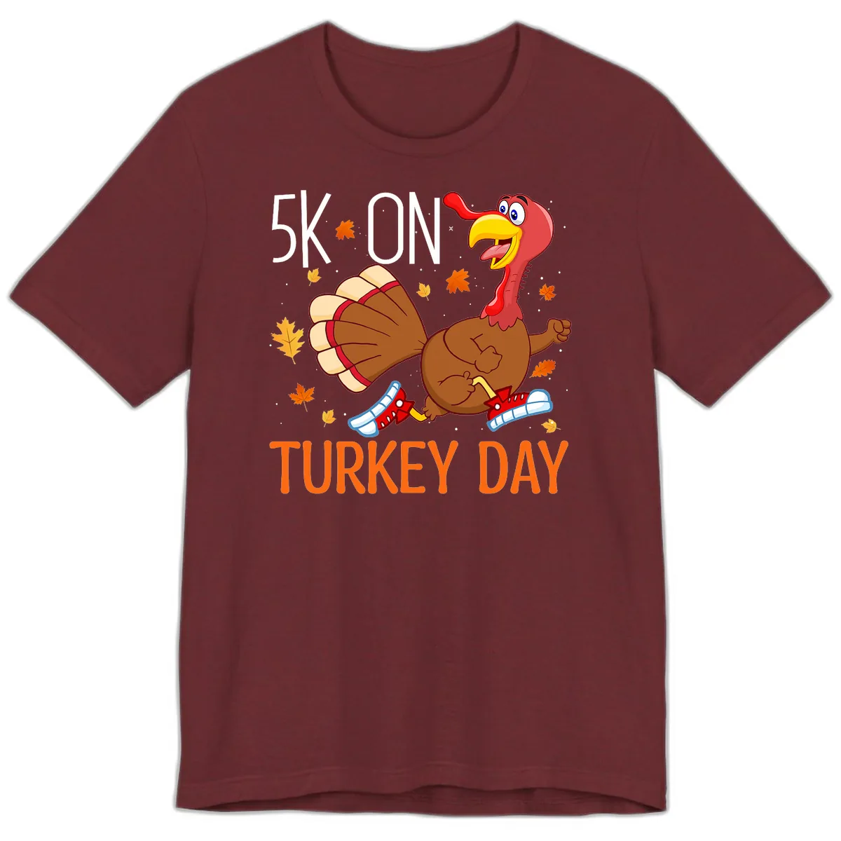 5k On Turkey Day Running Turkey Premium T-Shirt in Heather Cardinal