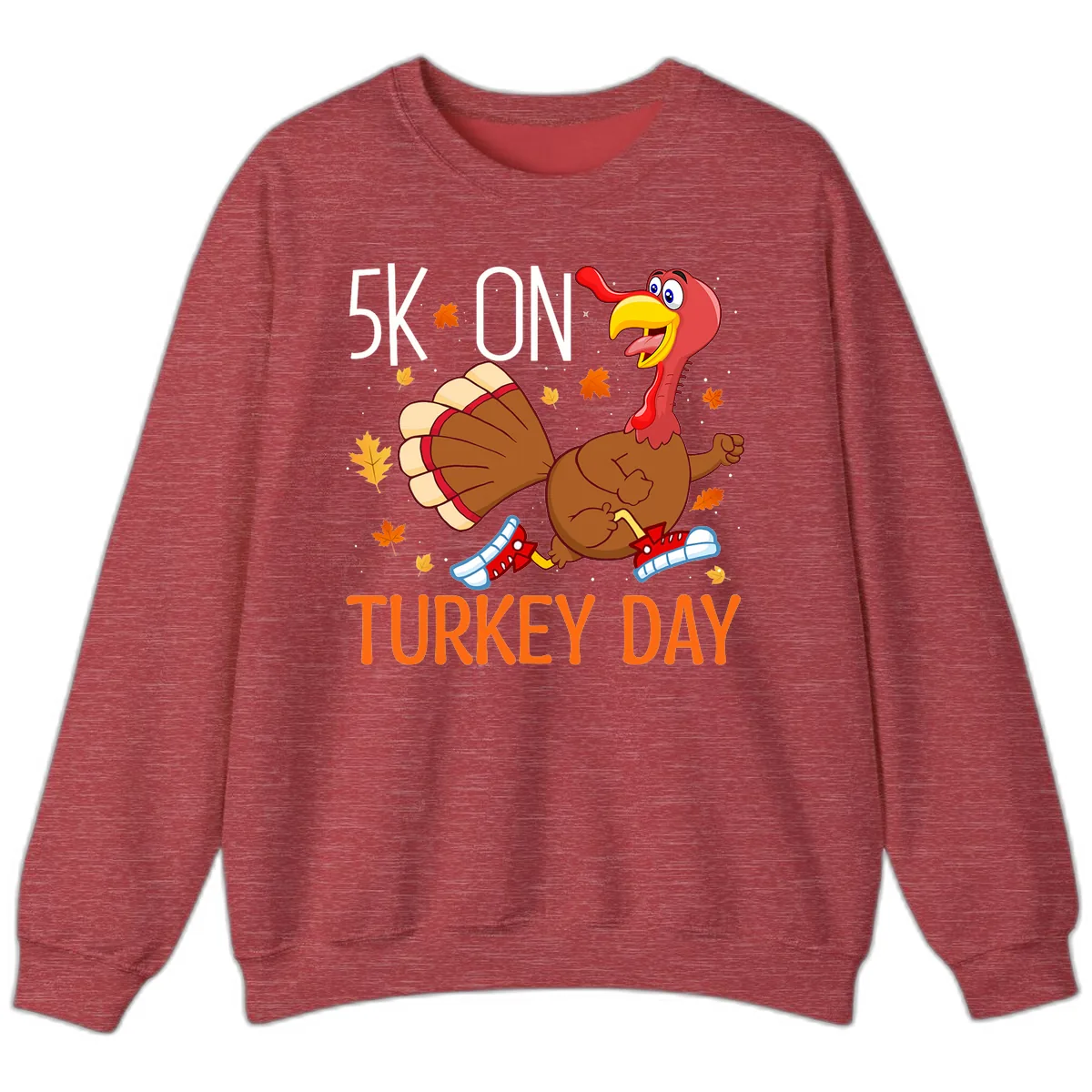 5k On Turkey Day Running Turkey Sweatshirt in Heather Scarlet Red