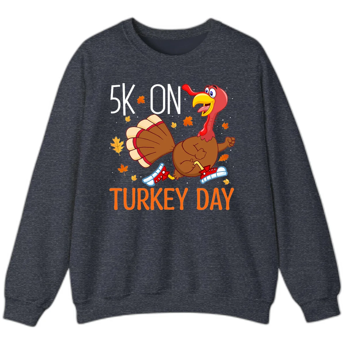 5k On Turkey Day Running Turkey Sweatshirt in Heather Sport Dark Navy