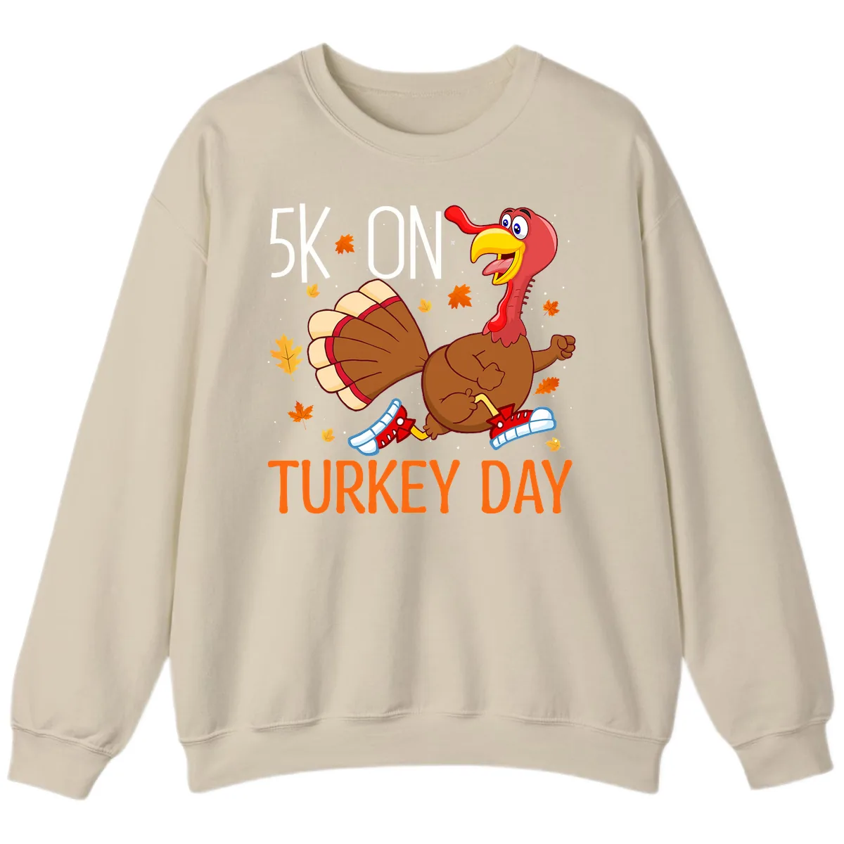 5k On Turkey Day Running Turkey Sweatshirt in Sand
