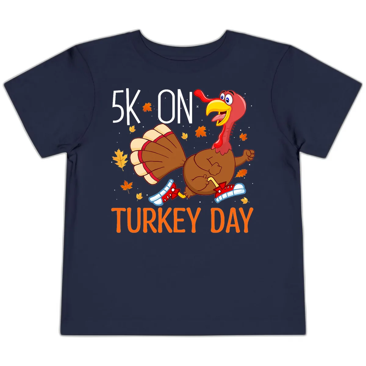 5k On Turkey Day Running Turkey Toddler T-Shirt in Navy
