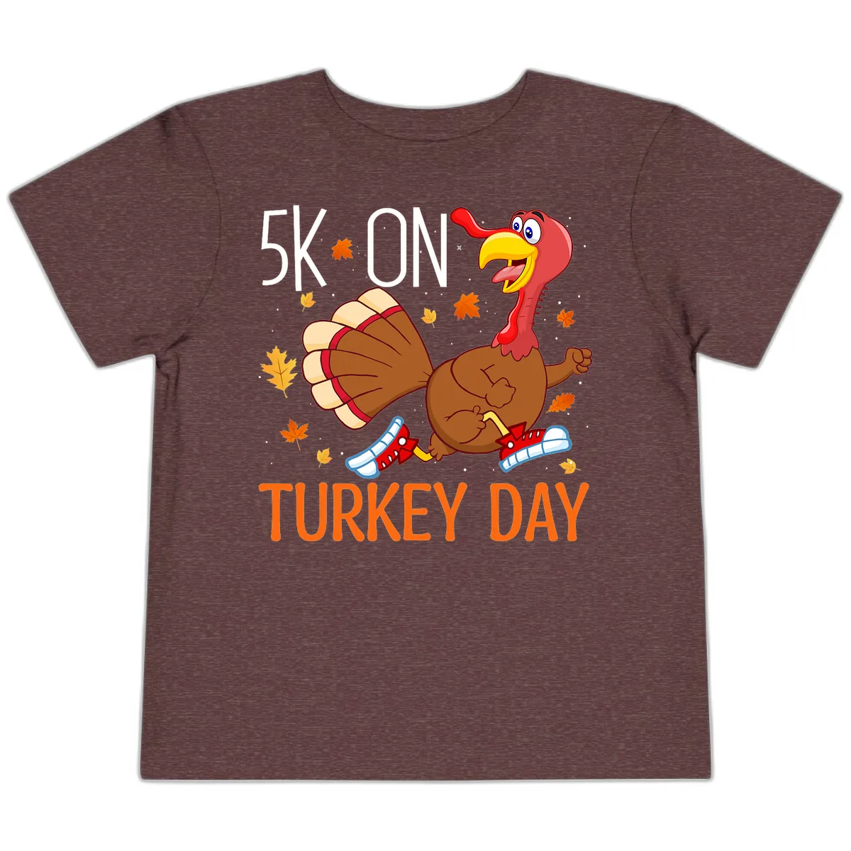 5k On Turkey Day Running Turkey Toddler T-Shirt in Heather Maroon