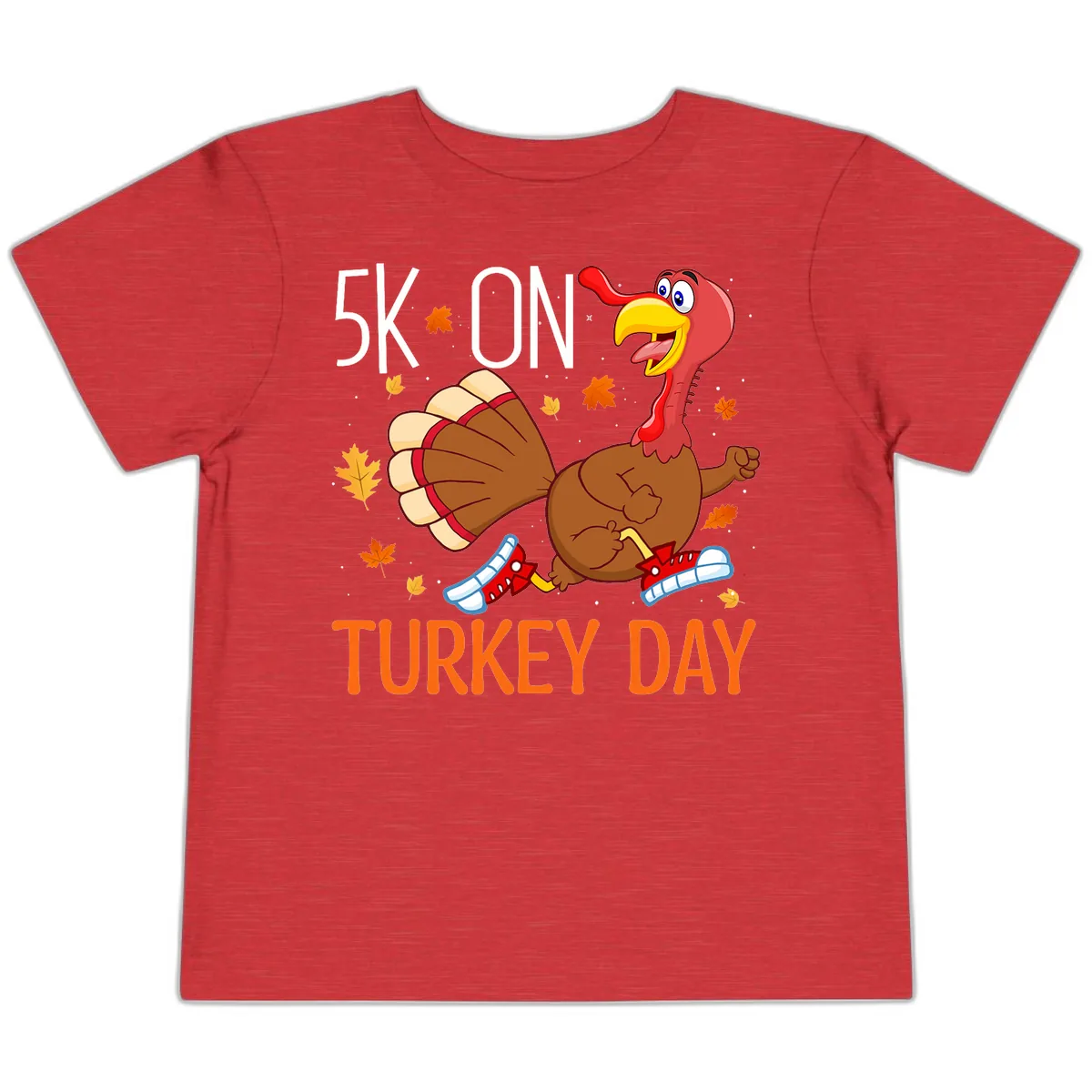 5k On Turkey Day Running Turkey Toddler T-Shirt in Heather Red
