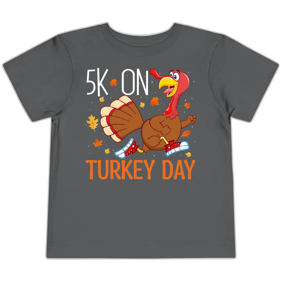 5k On Turkey Day Running Turkey Toddler T-Shirt in Asphalt