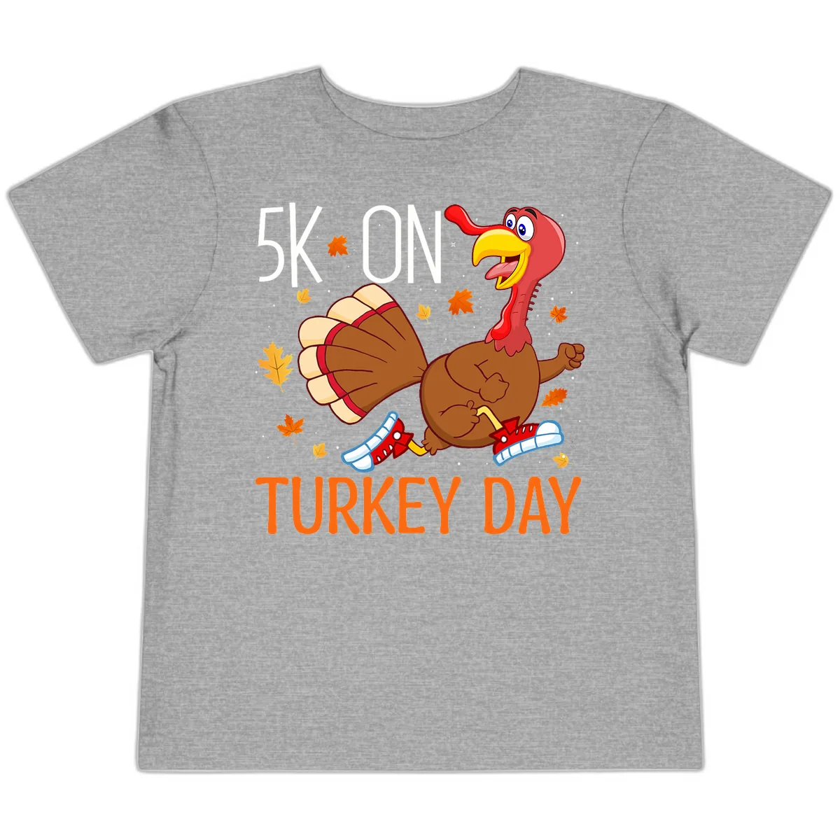5k On Turkey Day Running Turkey Toddler T-Shirt in Athletic Heather