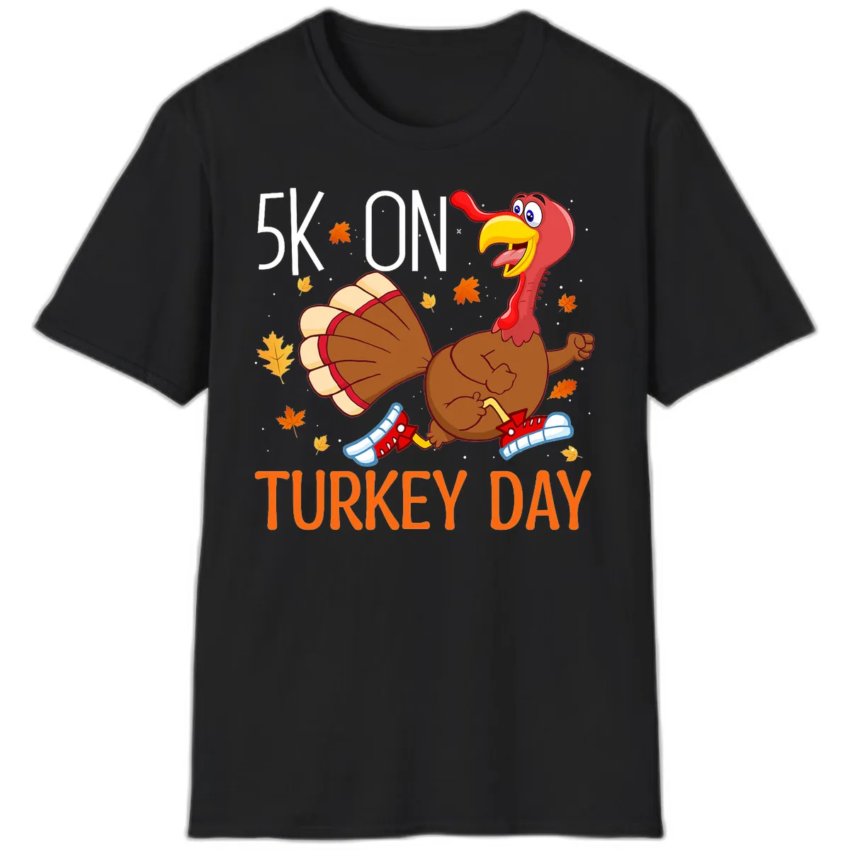 5k On Turkey Day Running Turkey T-Shirt in Black