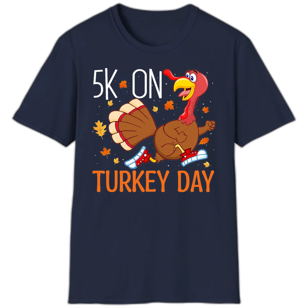 5k On Turkey Day Running Turkey T-Shirt in Navy