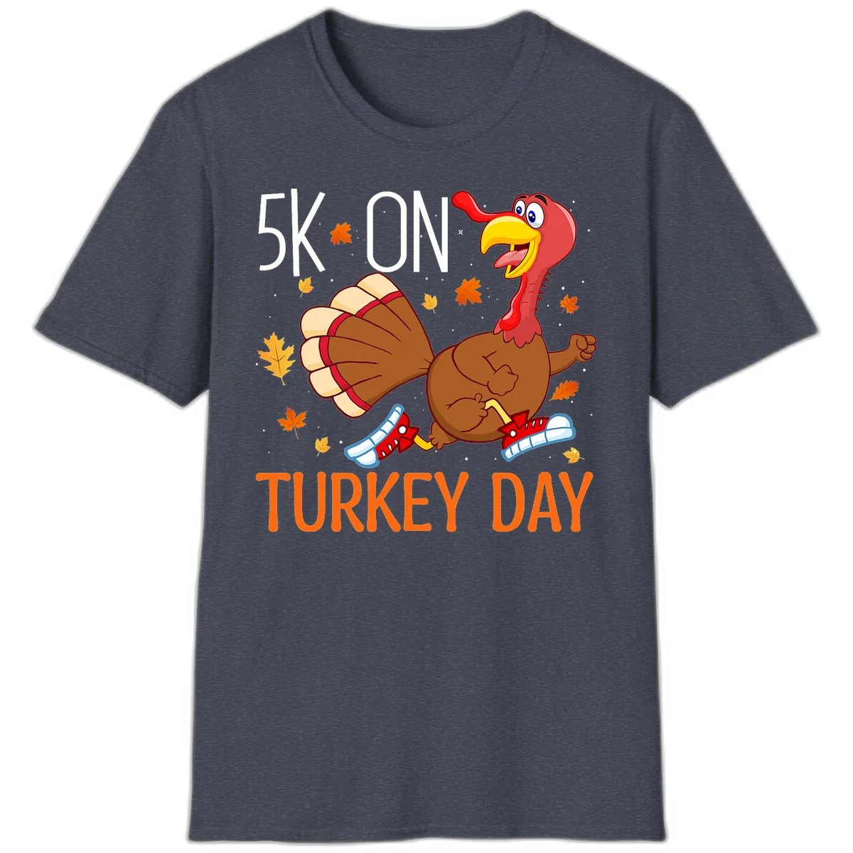 5k On Turkey Day Running Turkey T-Shirt in Heather Navy