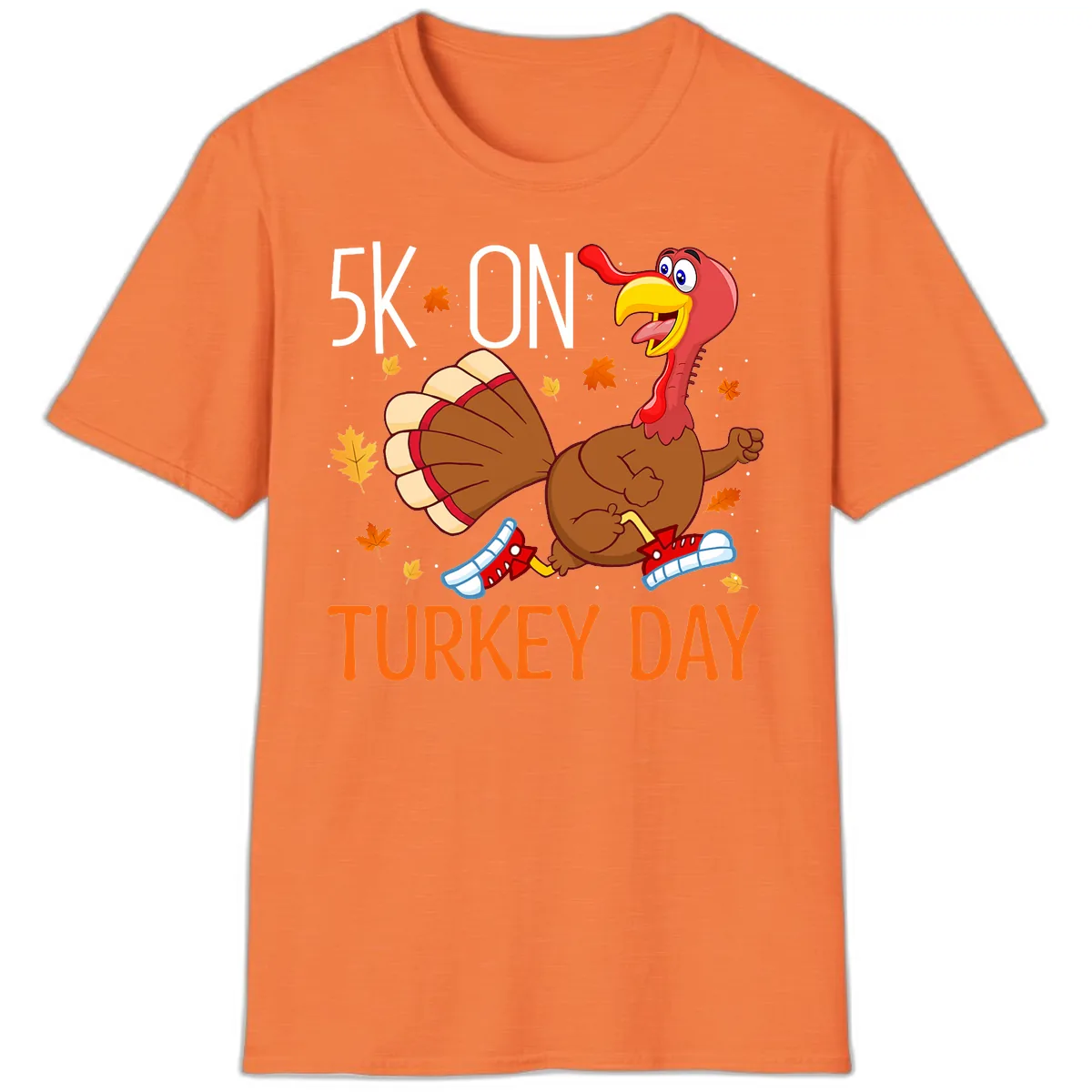 5k On Turkey Day Running Turkey T-Shirt in Heather Orange