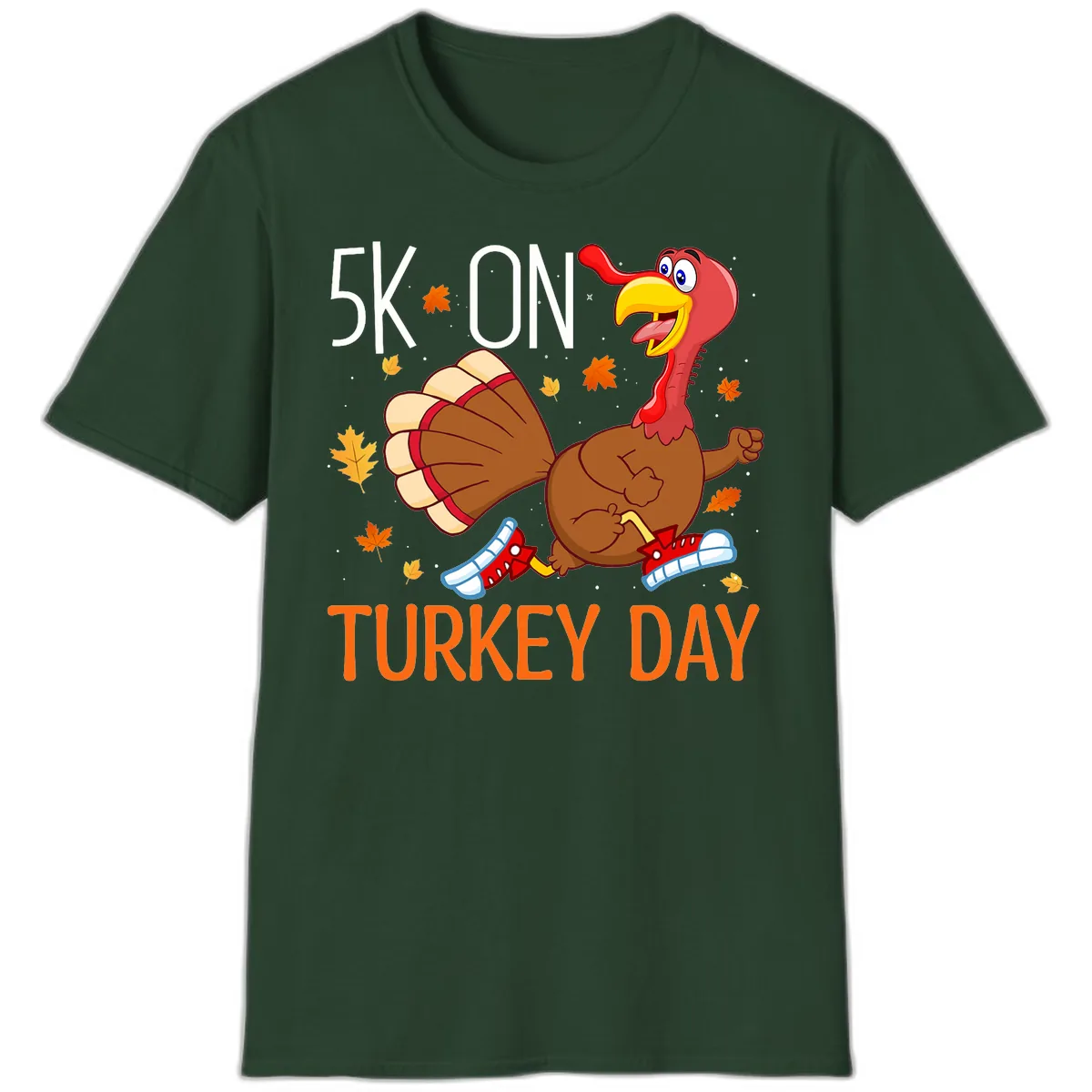 5k On Turkey Day Running Turkey T-Shirt in Forest Green