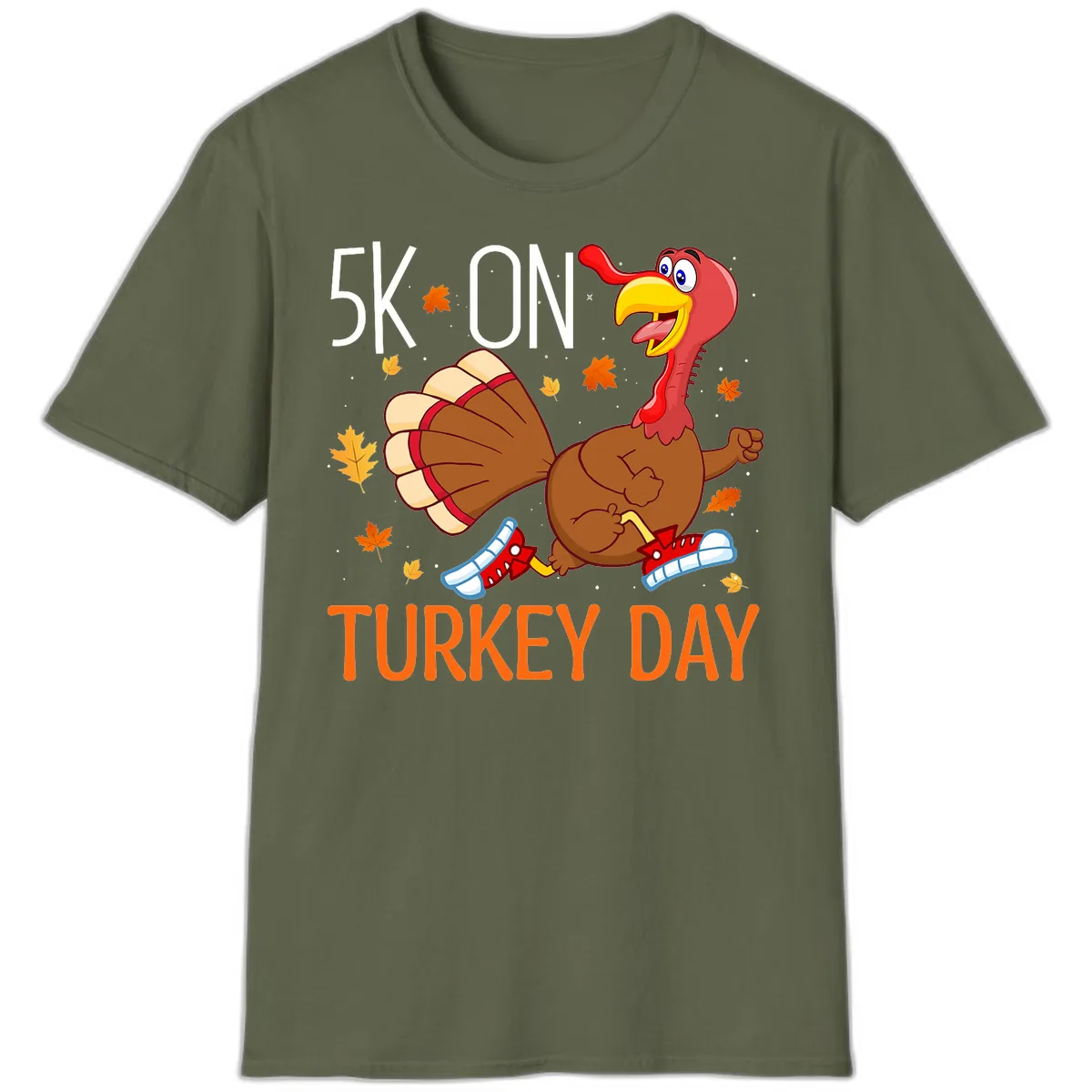 5k On Turkey Day Running Turkey T-Shirt in Military Green