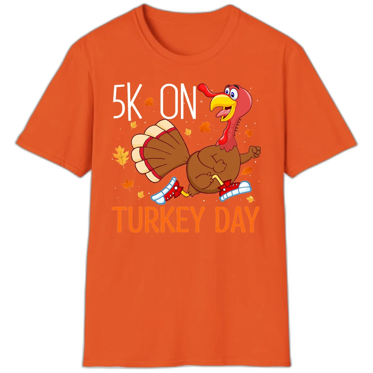 5k On Turkey Day Running Turkey T-Shirt in Orange