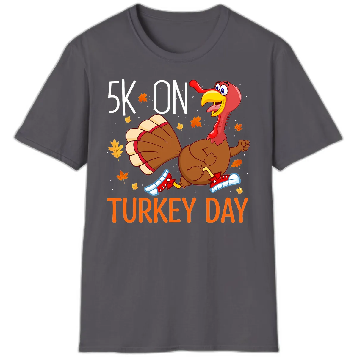 5k On Turkey Day Running Turkey T-Shirt in Charcoal