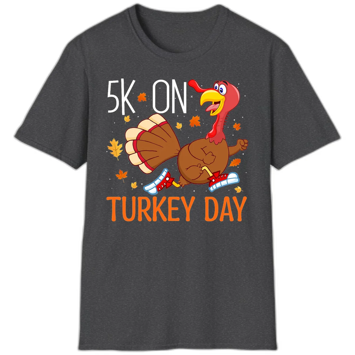 5k On Turkey Day Running Turkey T-Shirt in Dark Heather