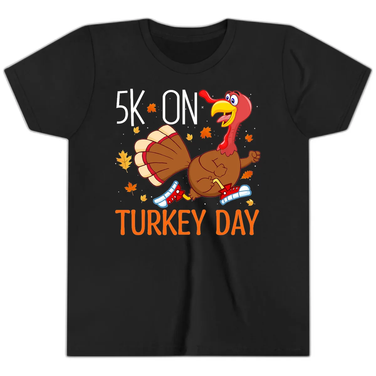 5k On Turkey Day Running Turkey Youth T-Shirt in Black