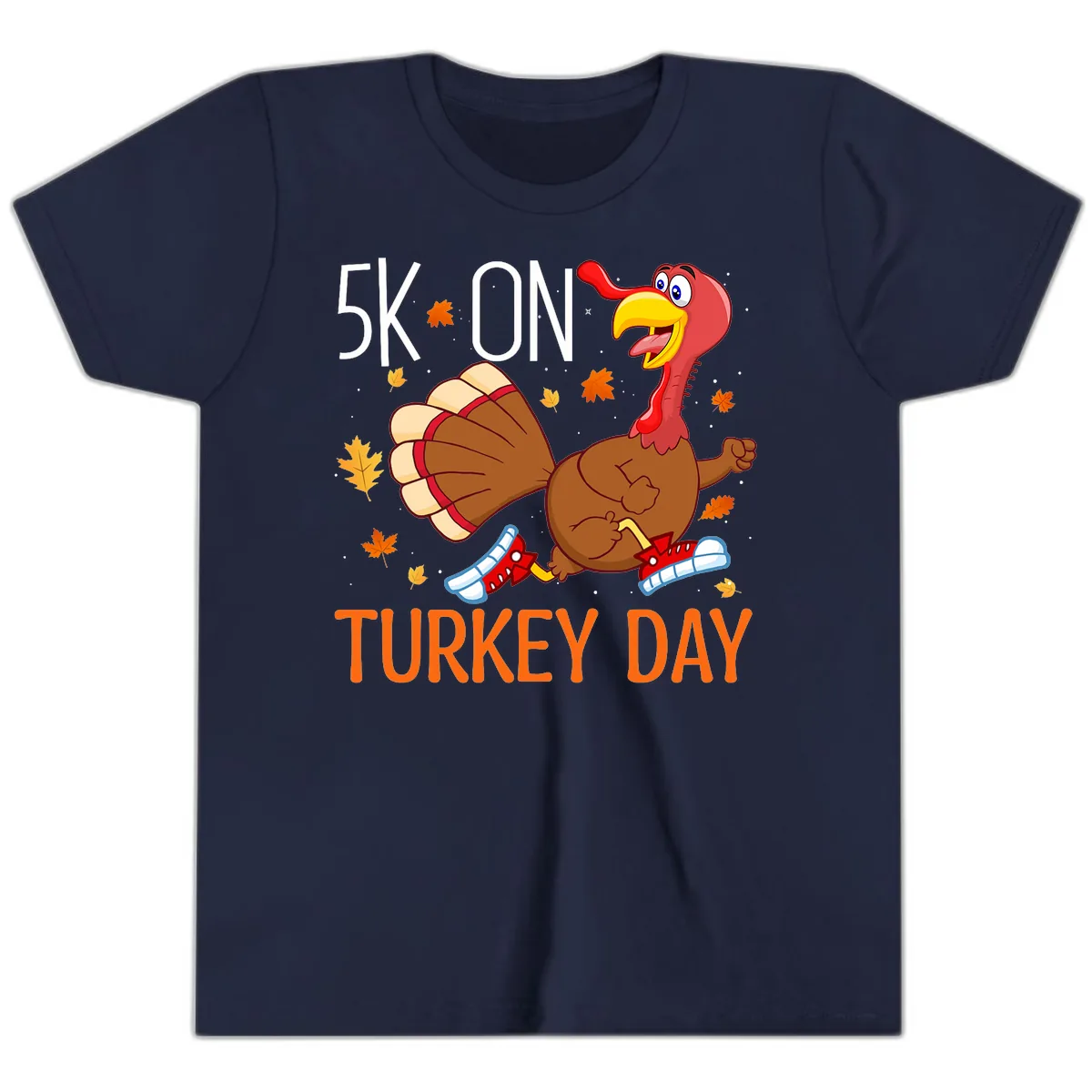 5k On Turkey Day Running Turkey Youth T-Shirt in Navy