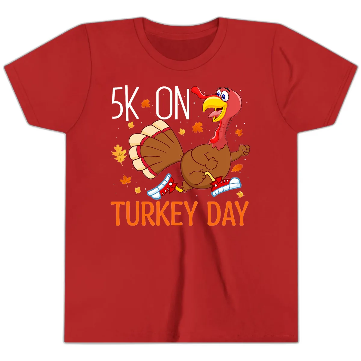 5k On Turkey Day Running Turkey Youth T-Shirt in Red