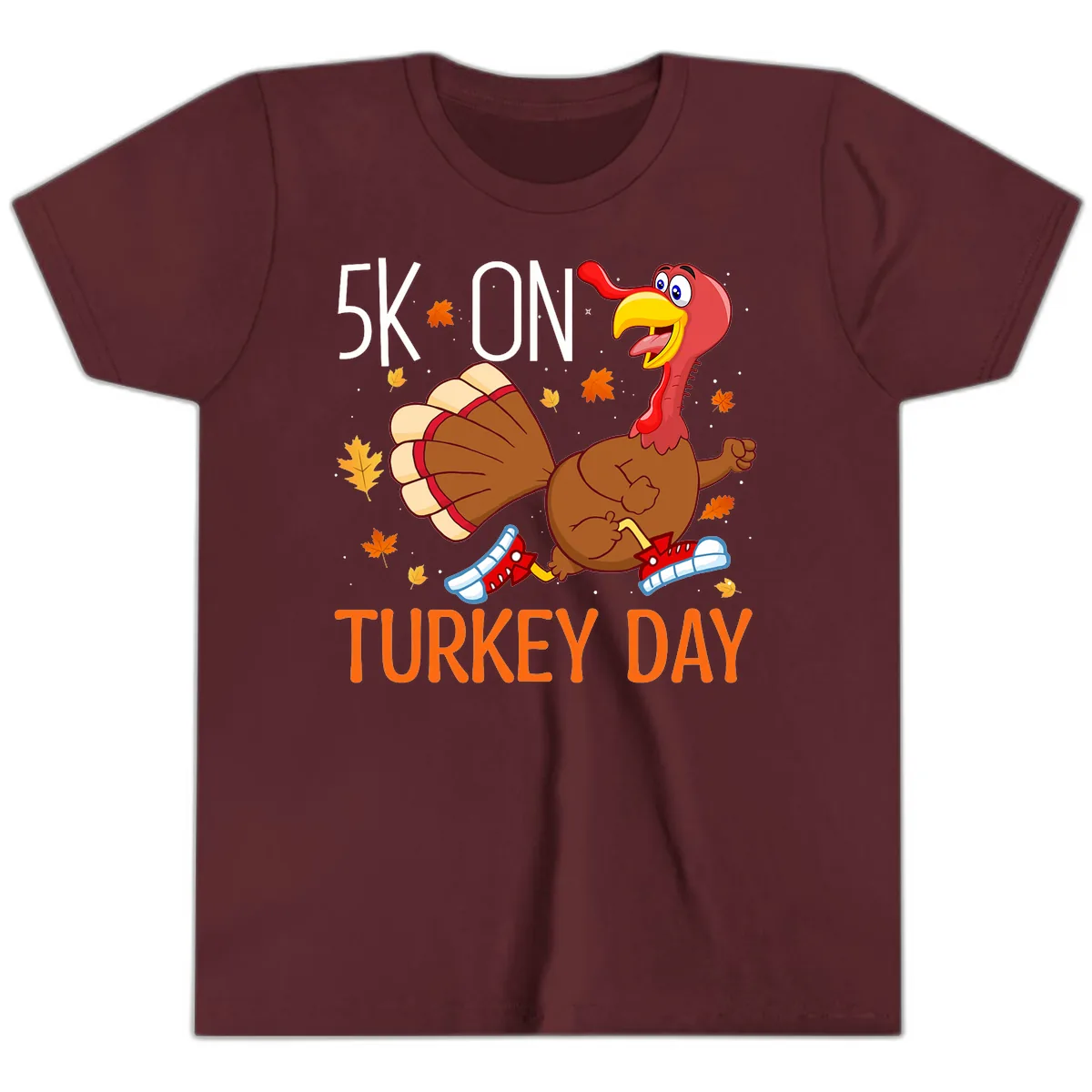 5k On Turkey Day Running Turkey Youth T-Shirt in Maroon