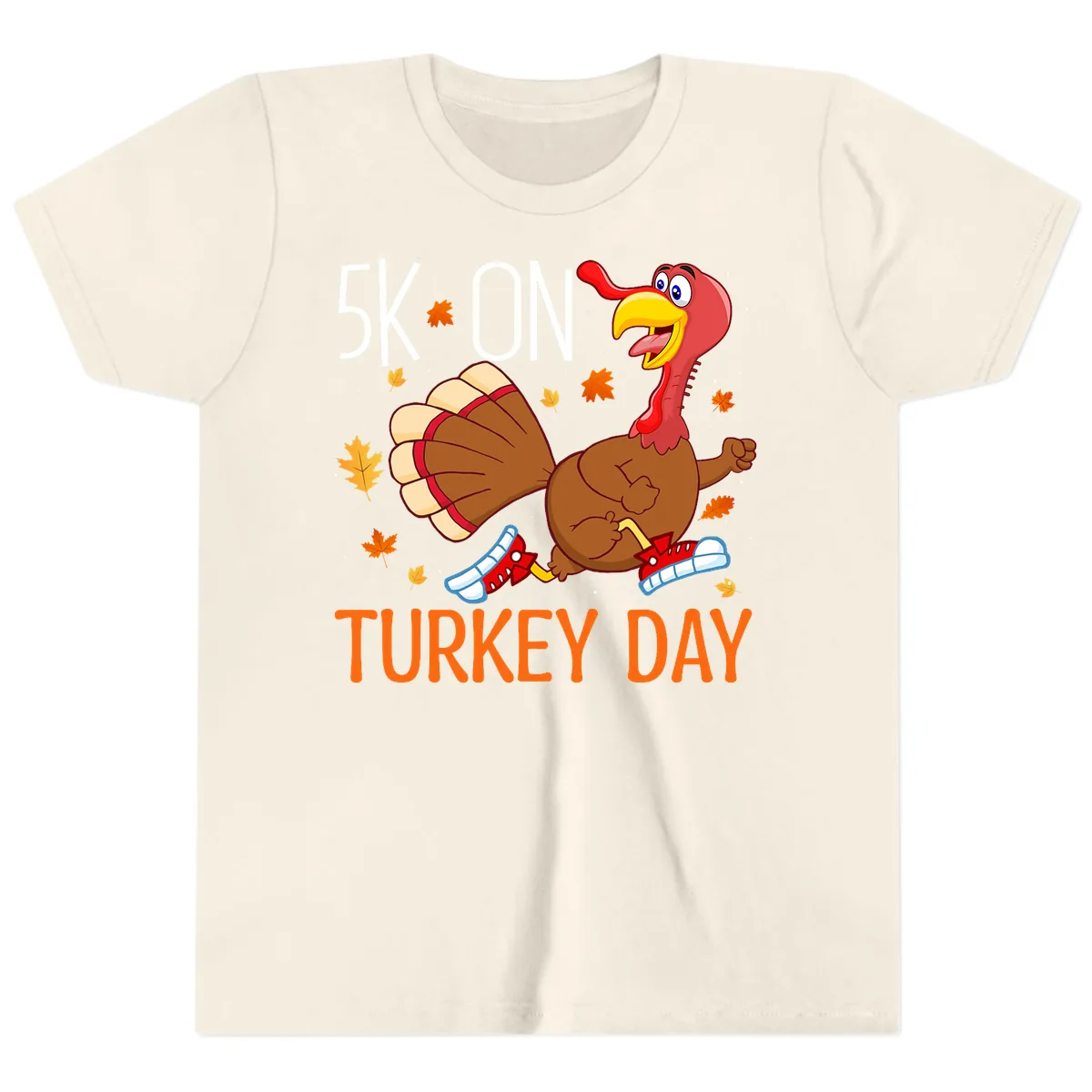 5k On Turkey Day Running Turkey Youth T-Shirt in Natural