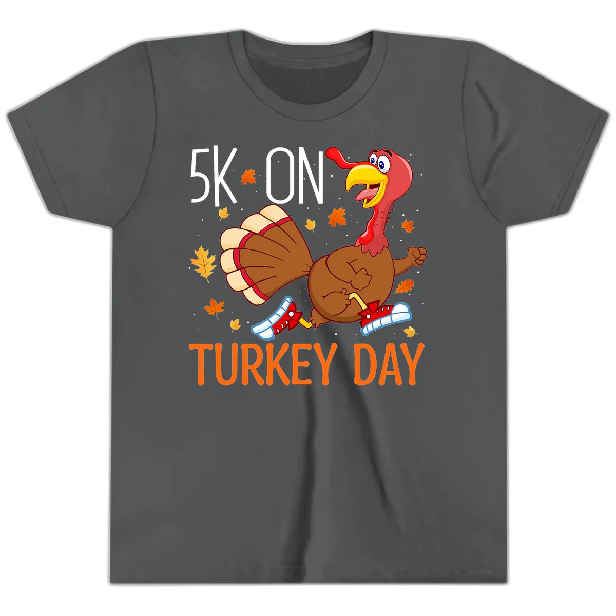 5k On Turkey Day Running Turkey Youth T-Shirt in Asphalt