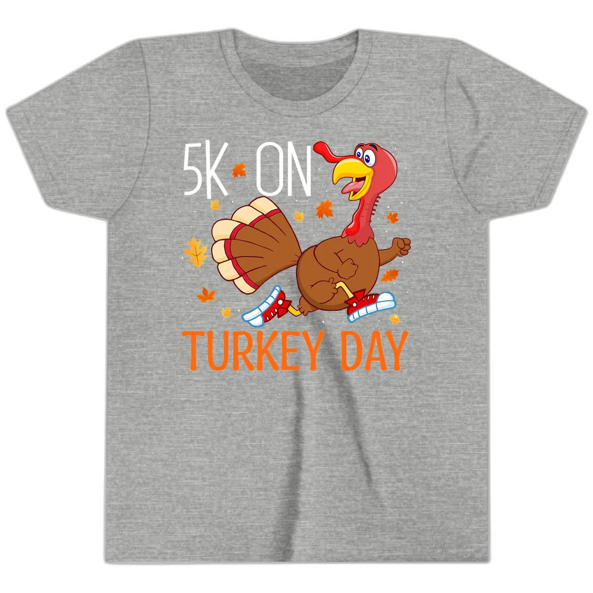 5k On Turkey Day Running Turkey Youth T-Shirt in Athletic Heather
