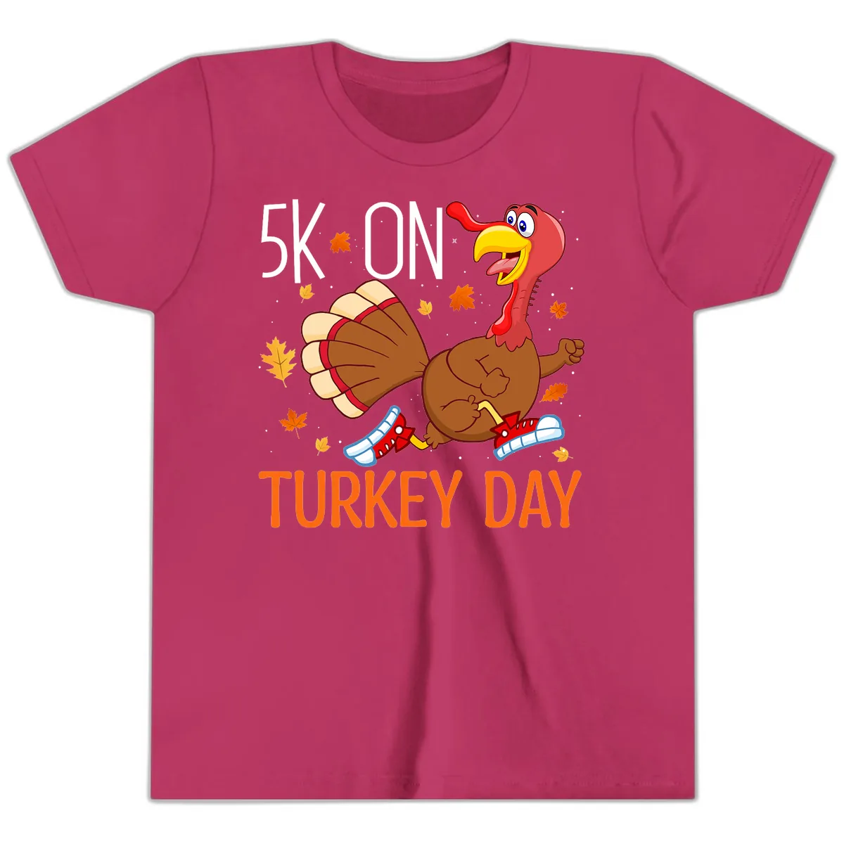 5k On Turkey Day Running Turkey Youth T-Shirt in Berry