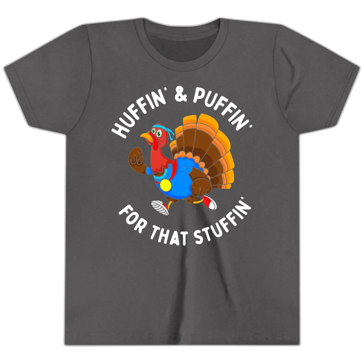 Huffin' & Puffin' For That Stuffin' Youth T-Shirt in Dark Heather Grey