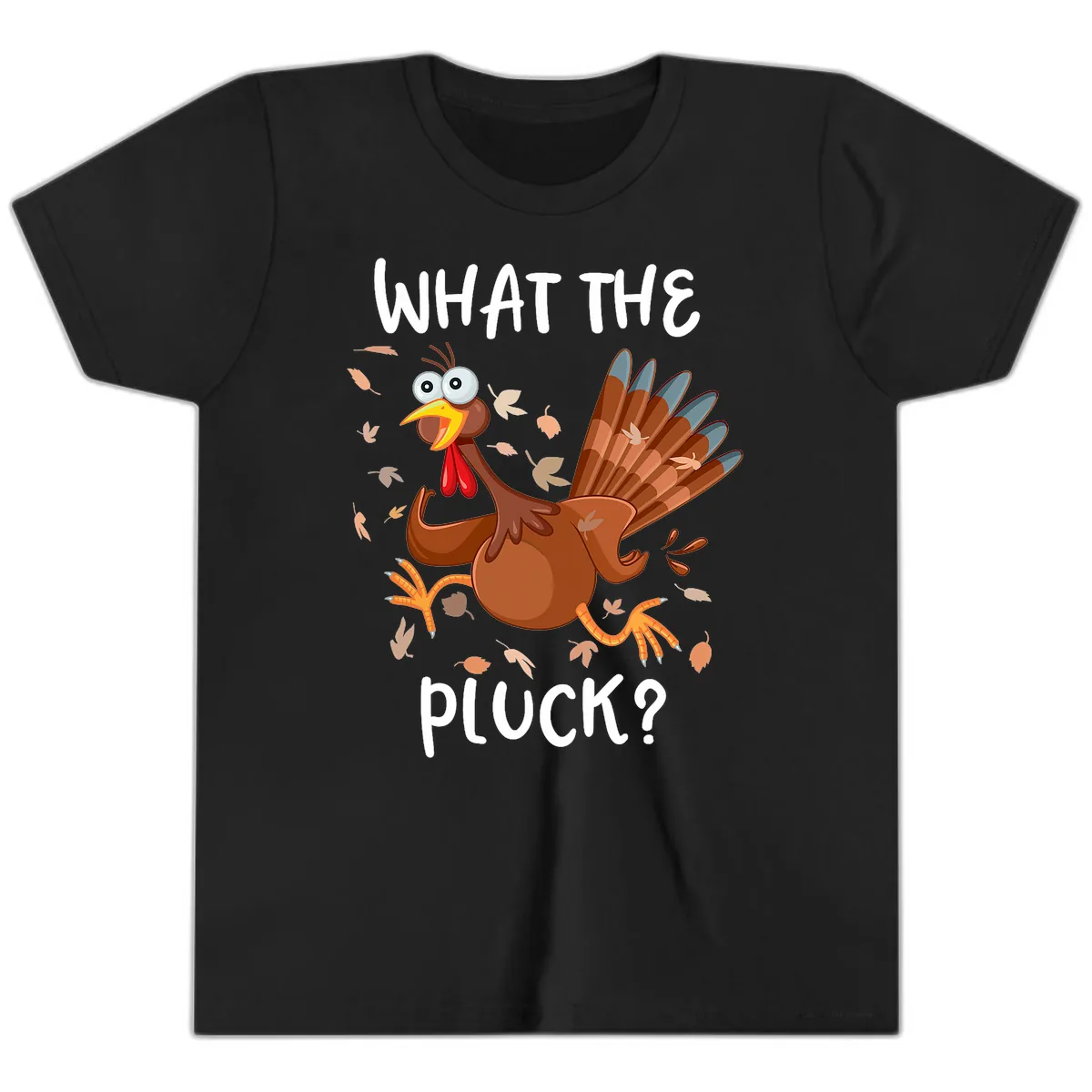 Funny Turkey What The Pluck Thanksgiving Youth T-Shirt in Black