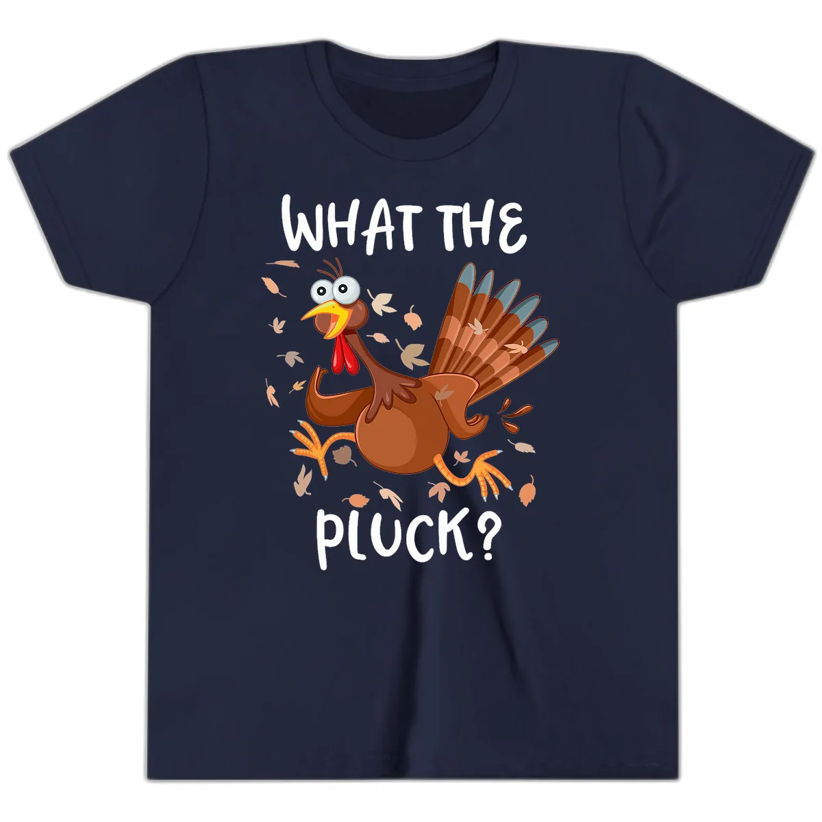Funny Turkey What The Pluck Thanksgiving Youth T-Shirt in Navy