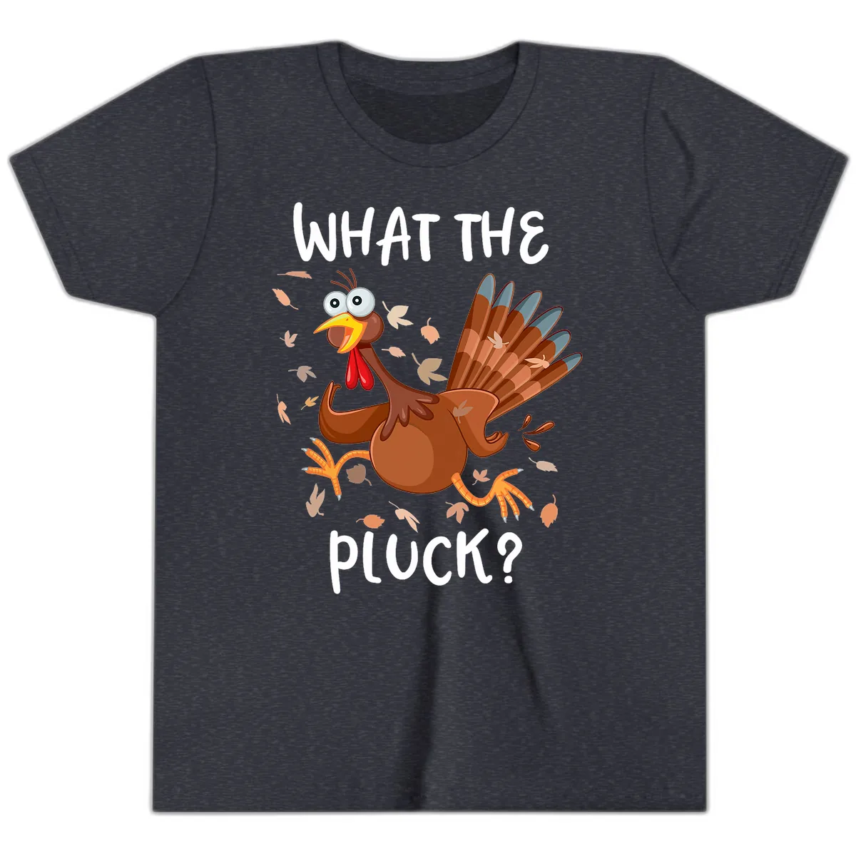 Funny Turkey What The Pluck Thanksgiving Youth T-Shirt in Heather Navy