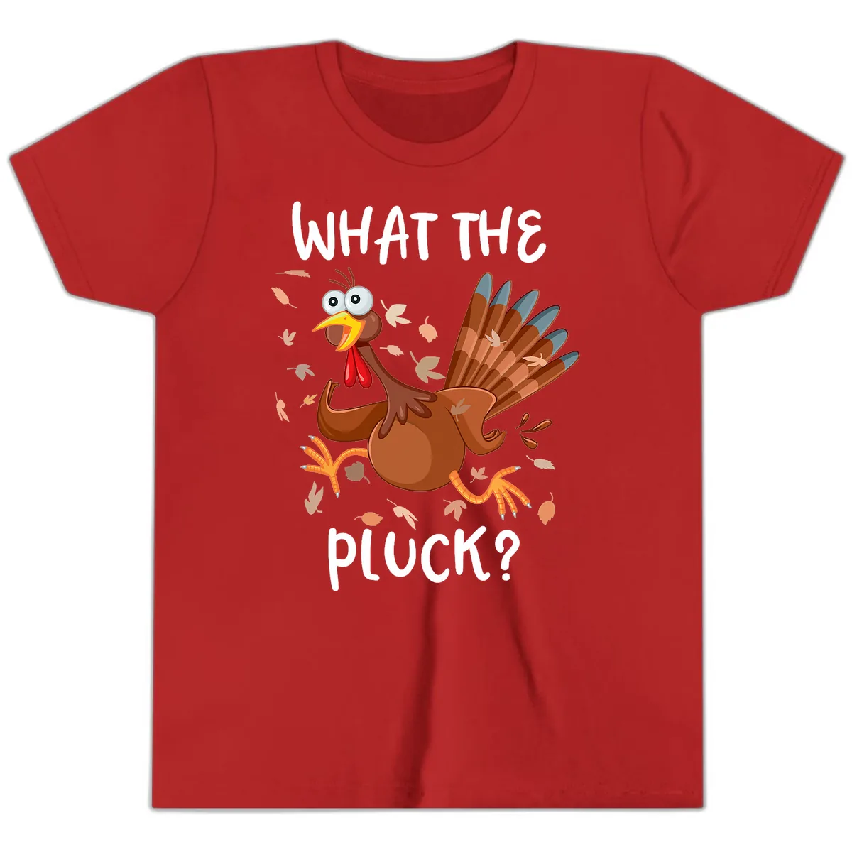 Funny Turkey What The Pluck Thanksgiving Youth T-Shirt in Red