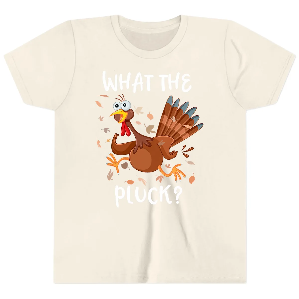 Funny Turkey What The Pluck Thanksgiving Youth T-Shirt in Natural