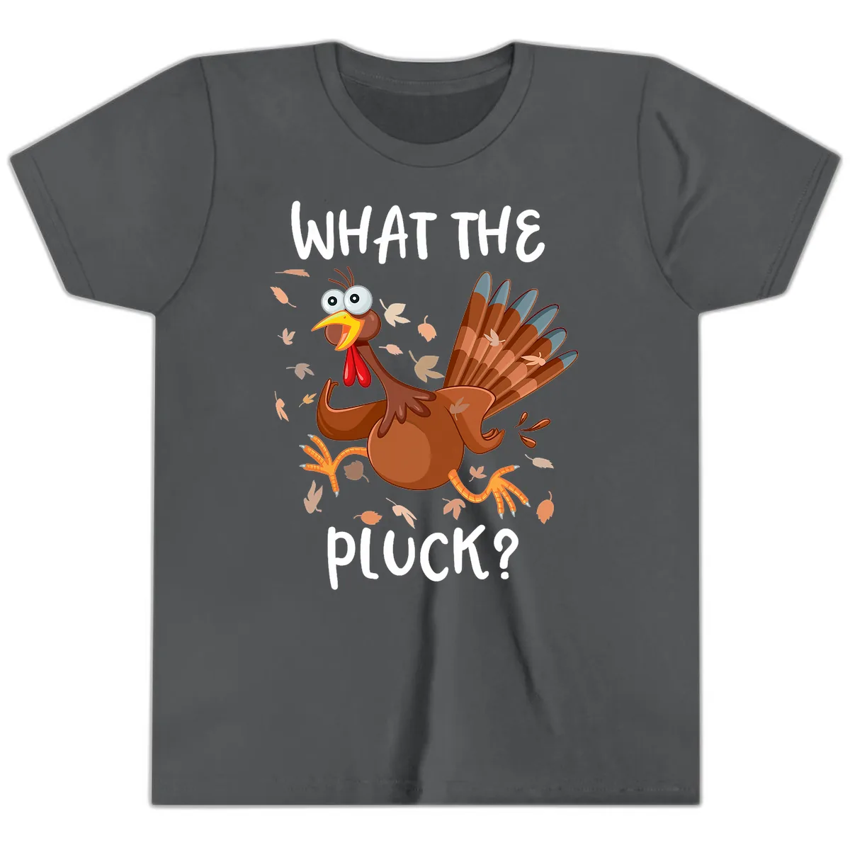 Funny Turkey What The Pluck Thanksgiving Youth T-Shirt in Asphalt