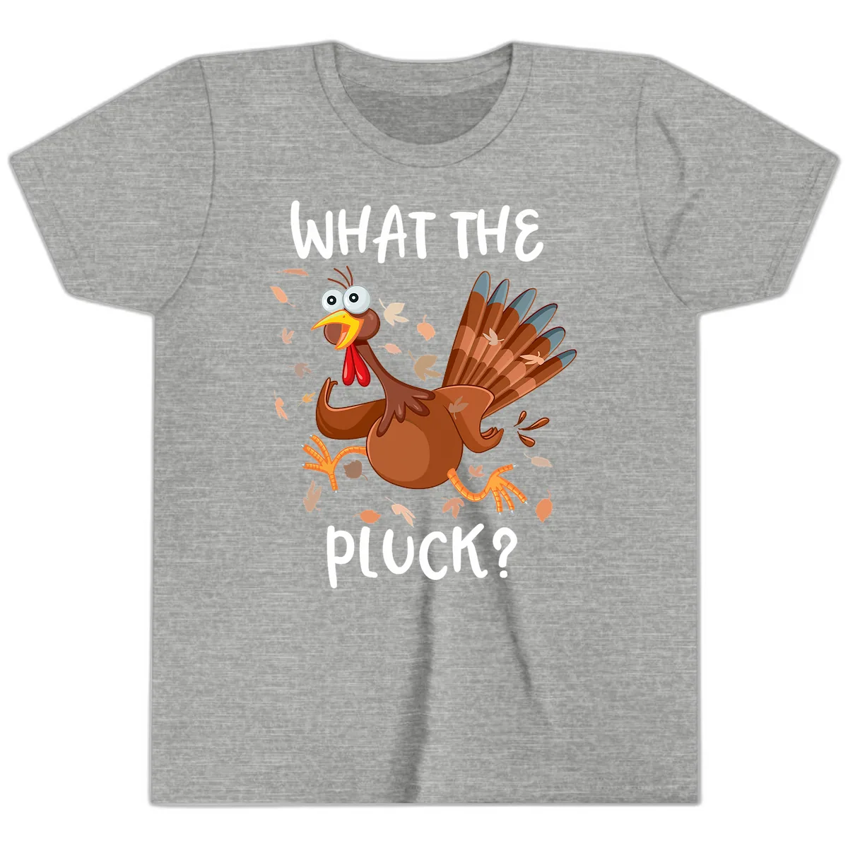 Funny Turkey What The Pluck Thanksgiving Youth T-Shirt in Athletic Heather