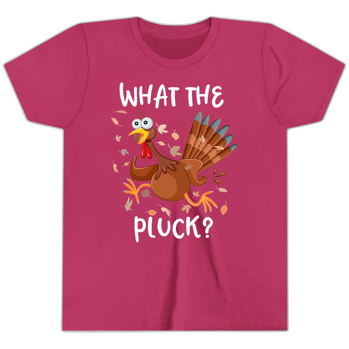 Funny Turkey What The Pluck Thanksgiving Youth T-Shirt in Berry