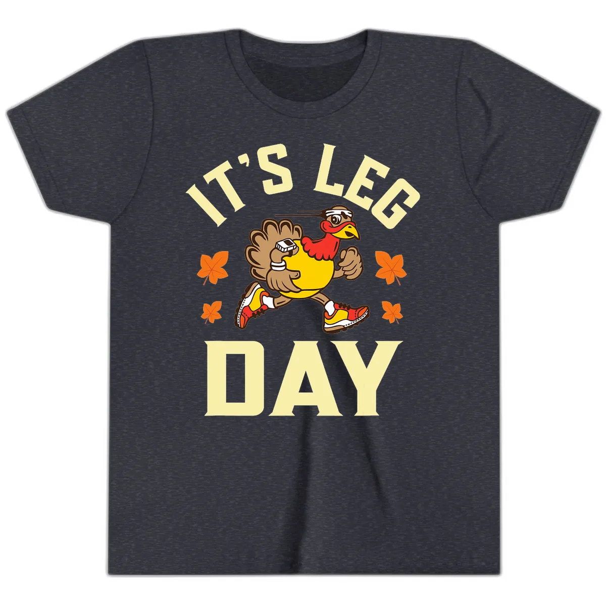 It's Leg Day Turkey Trot Youth T-Shirt in Heather Navy