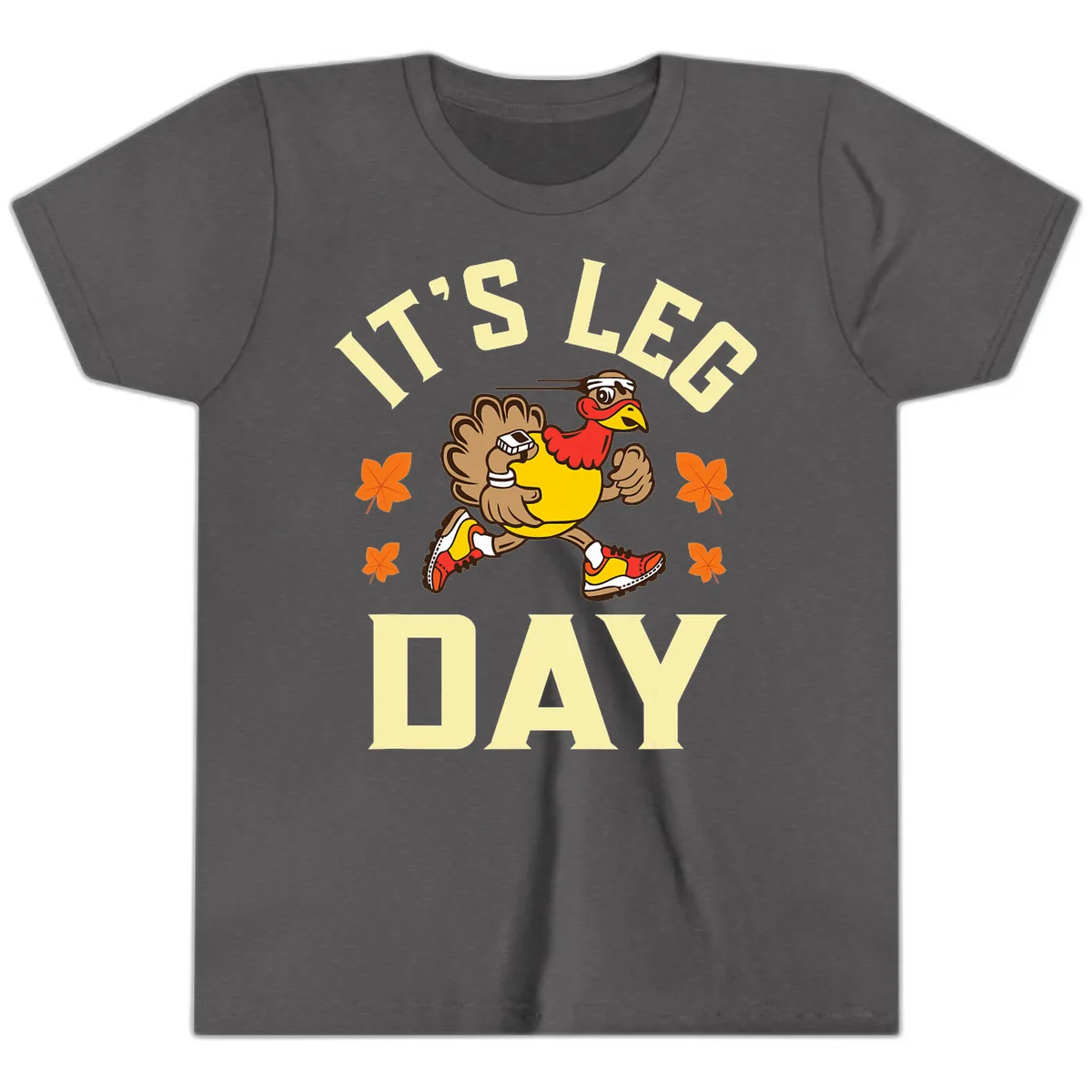 It's Leg Day Turkey Trot Youth T-Shirt in Dark Heather Grey