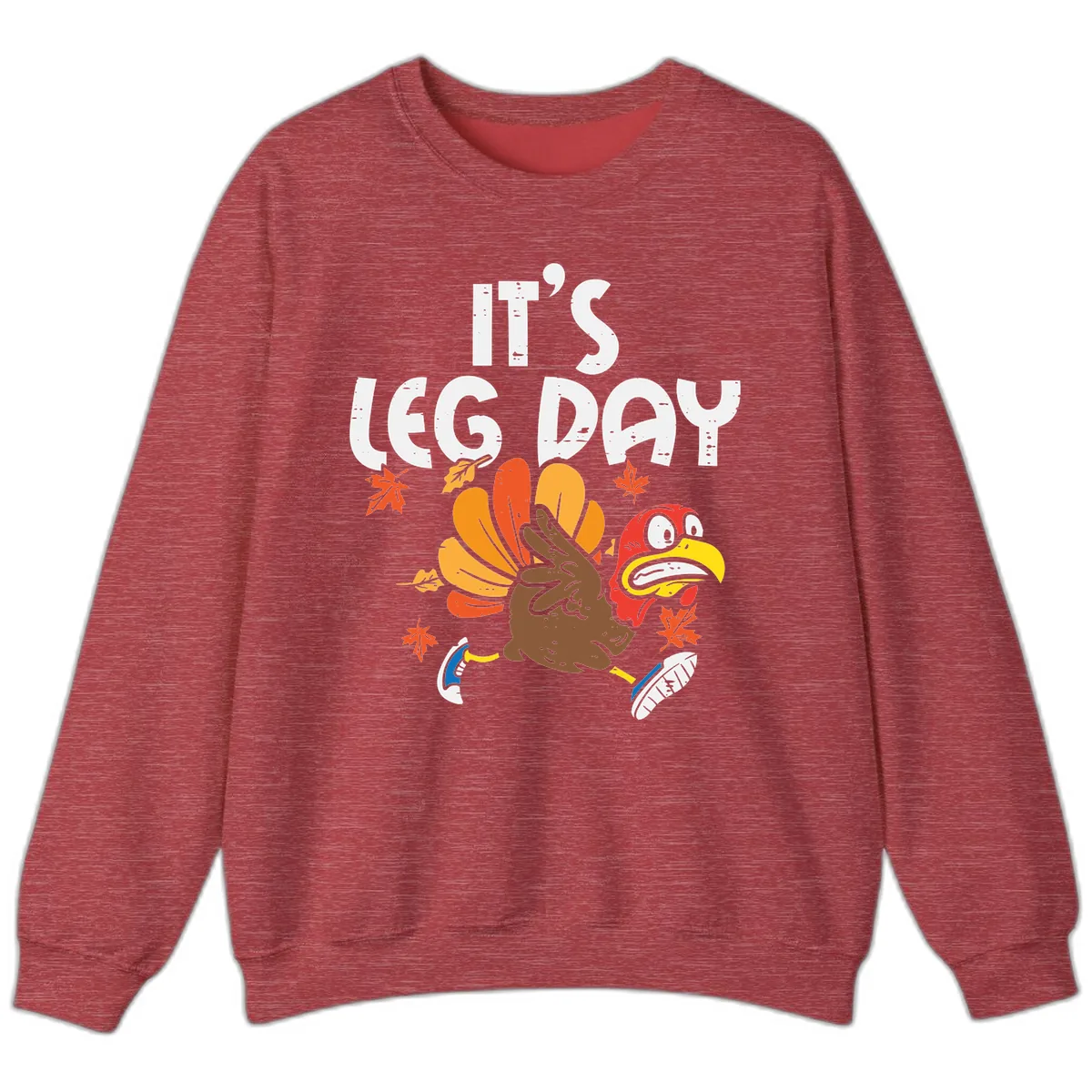 It's Leg Day Turkey Trot Design Sweatshirt in Heather Scarlet Red