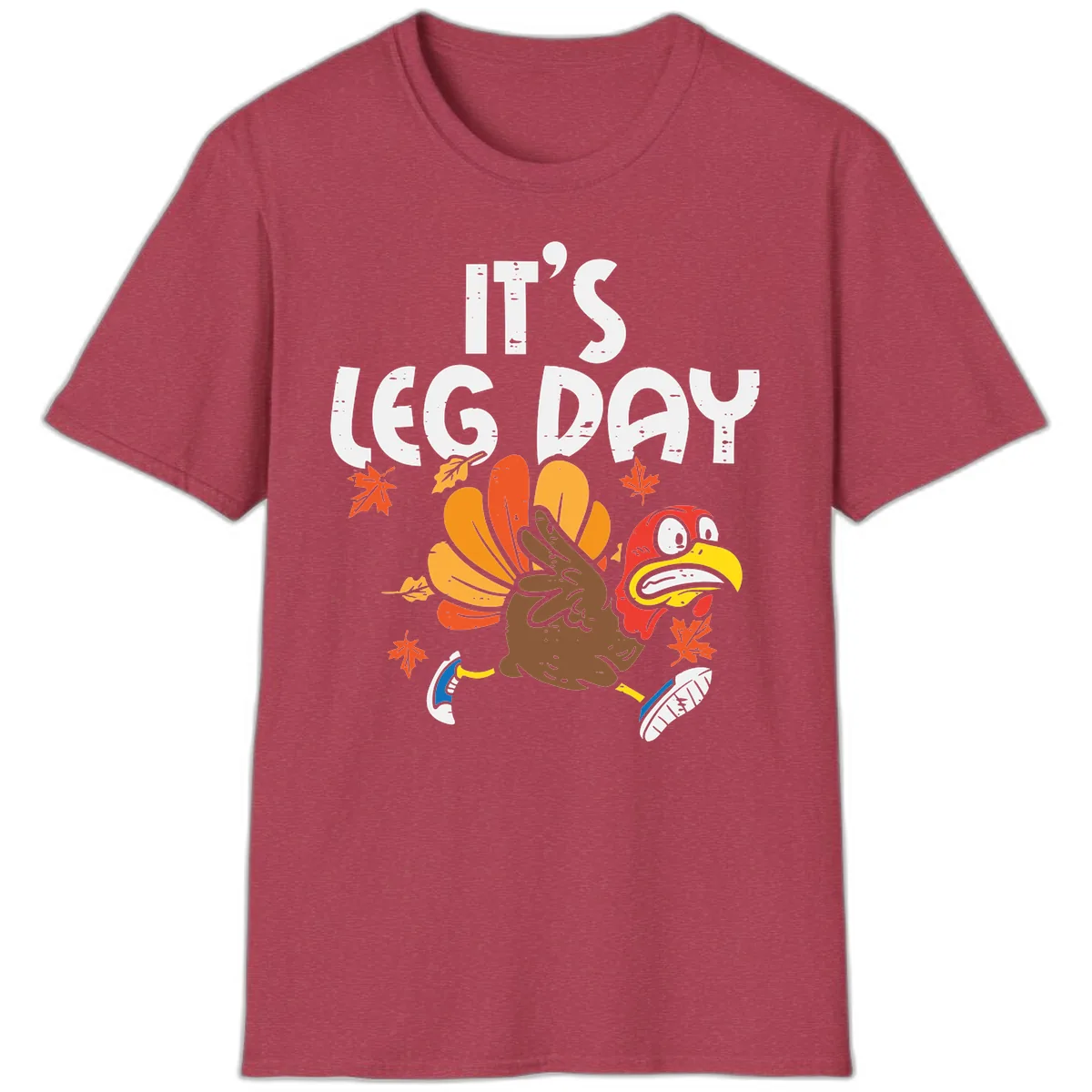 It's Leg Day Turkey Trot Design T-Shirt in Heather Cardinal