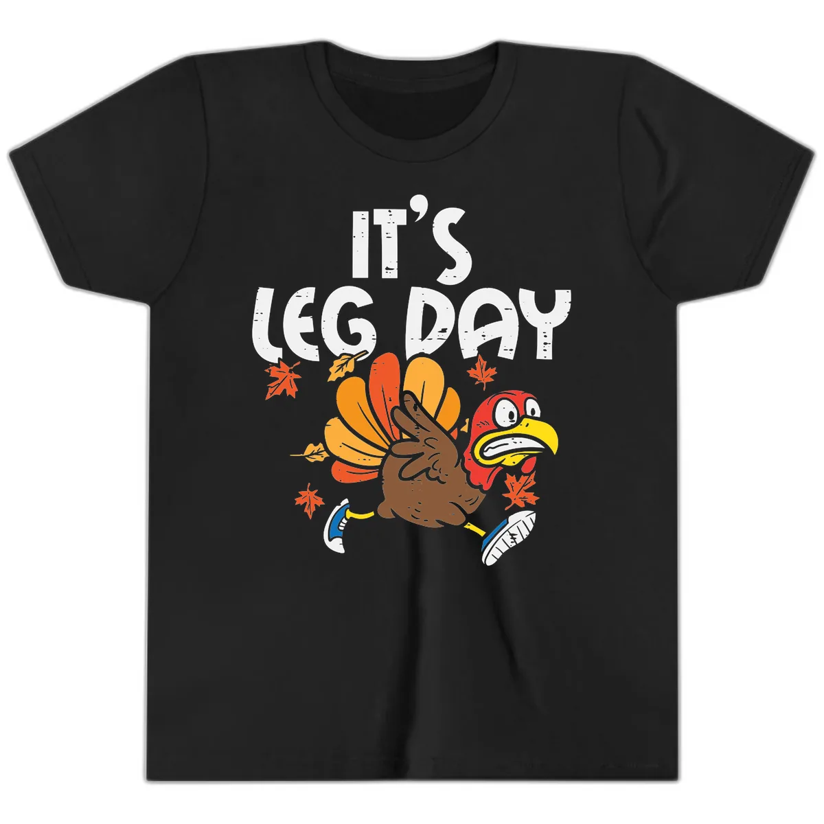 It's Leg Day Turkey Trot Design Youth T-Shirt in Black