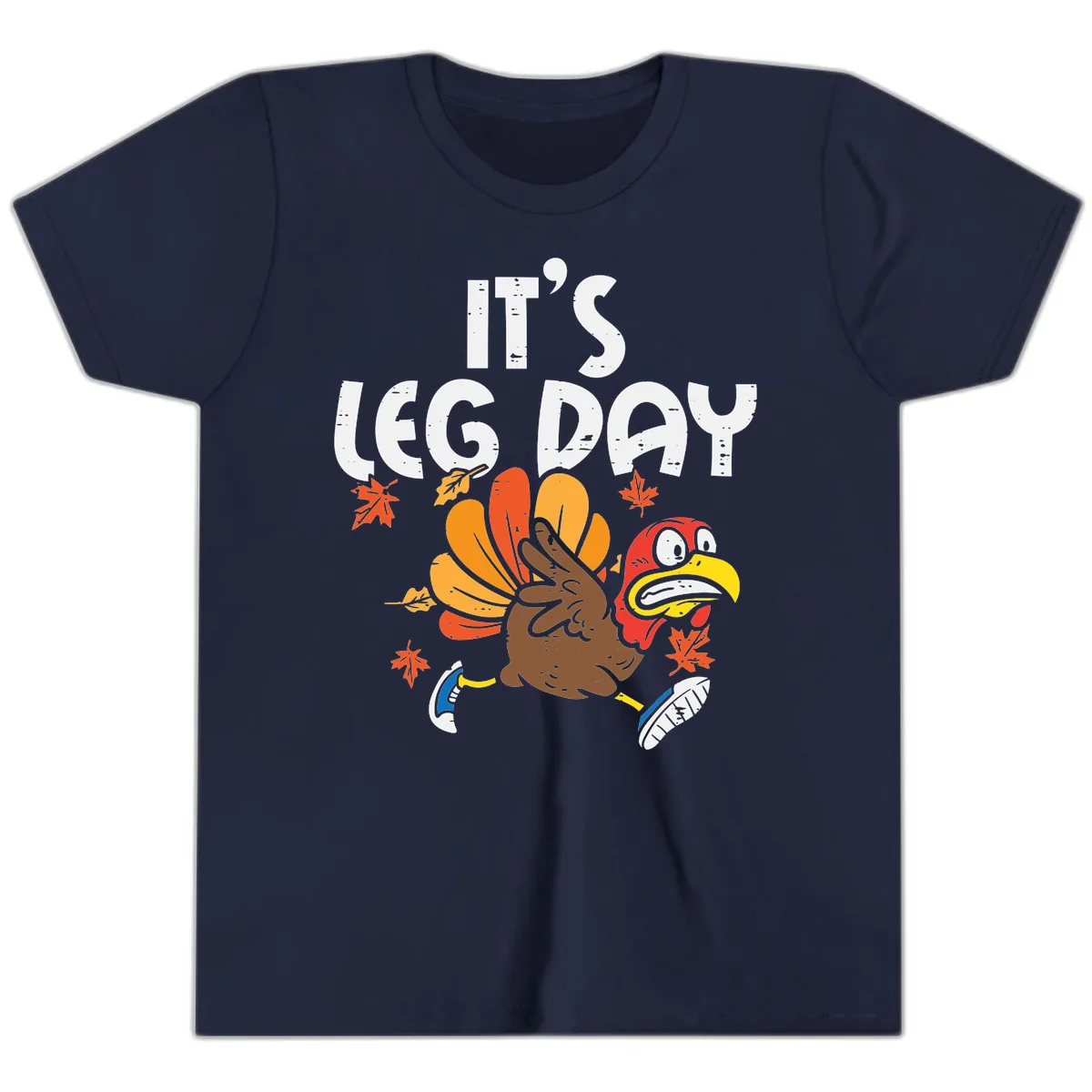 It's Leg Day Turkey Trot Design Youth T-Shirt in Navy
