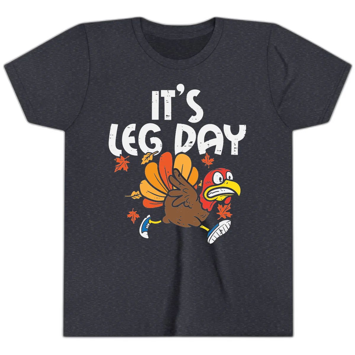 It's Leg Day Turkey Trot Design Youth T-Shirt in Heather Navy