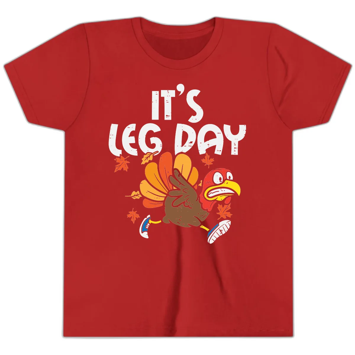 It's Leg Day Turkey Trot Design Youth T-Shirt in Red