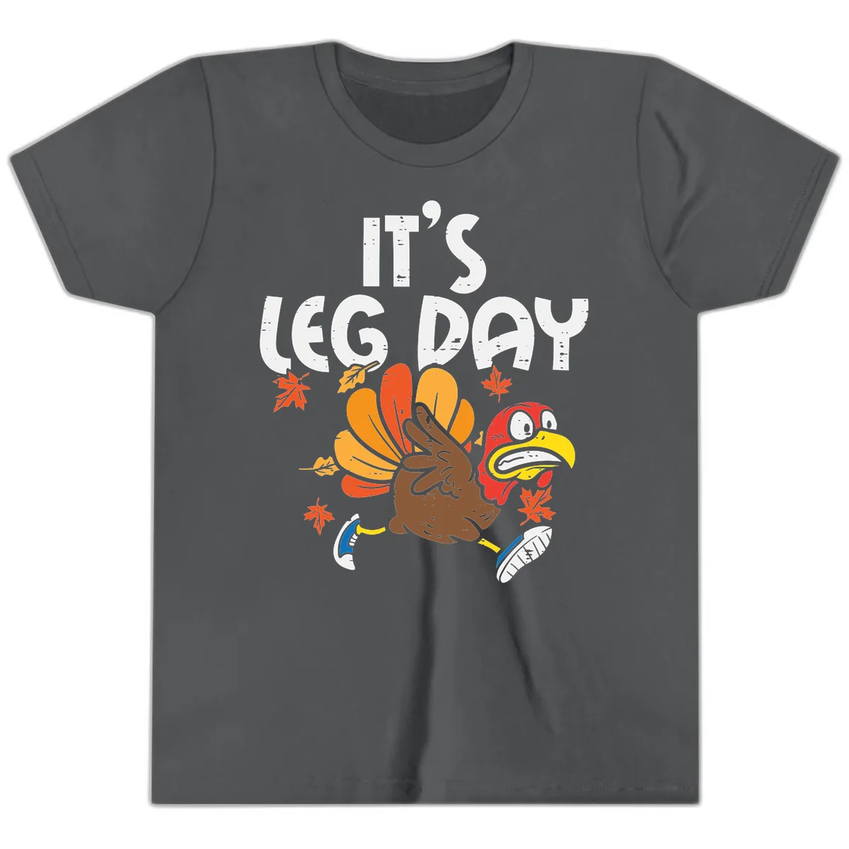 It's Leg Day Turkey Trot Design Youth T-Shirt in Asphalt