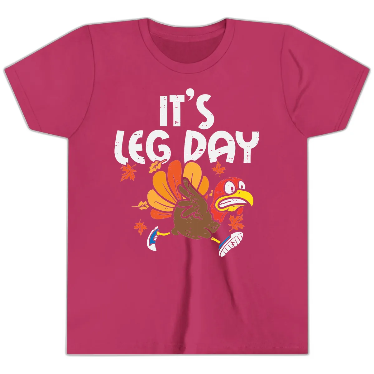 It's Leg Day Turkey Trot Design Youth T-Shirt in Berry