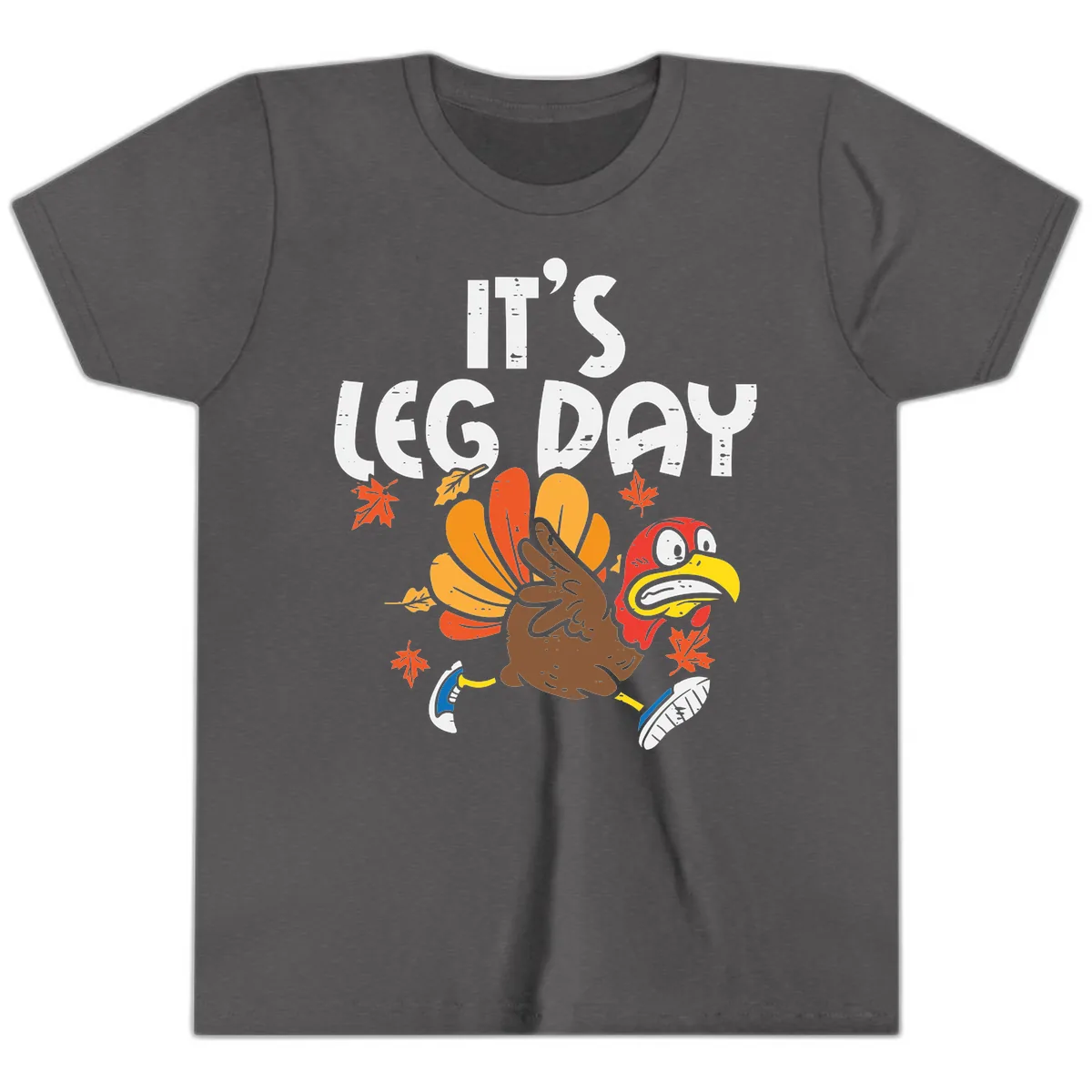 It's Leg Day Turkey Trot Design Youth T-Shirt in Dark Heather Grey