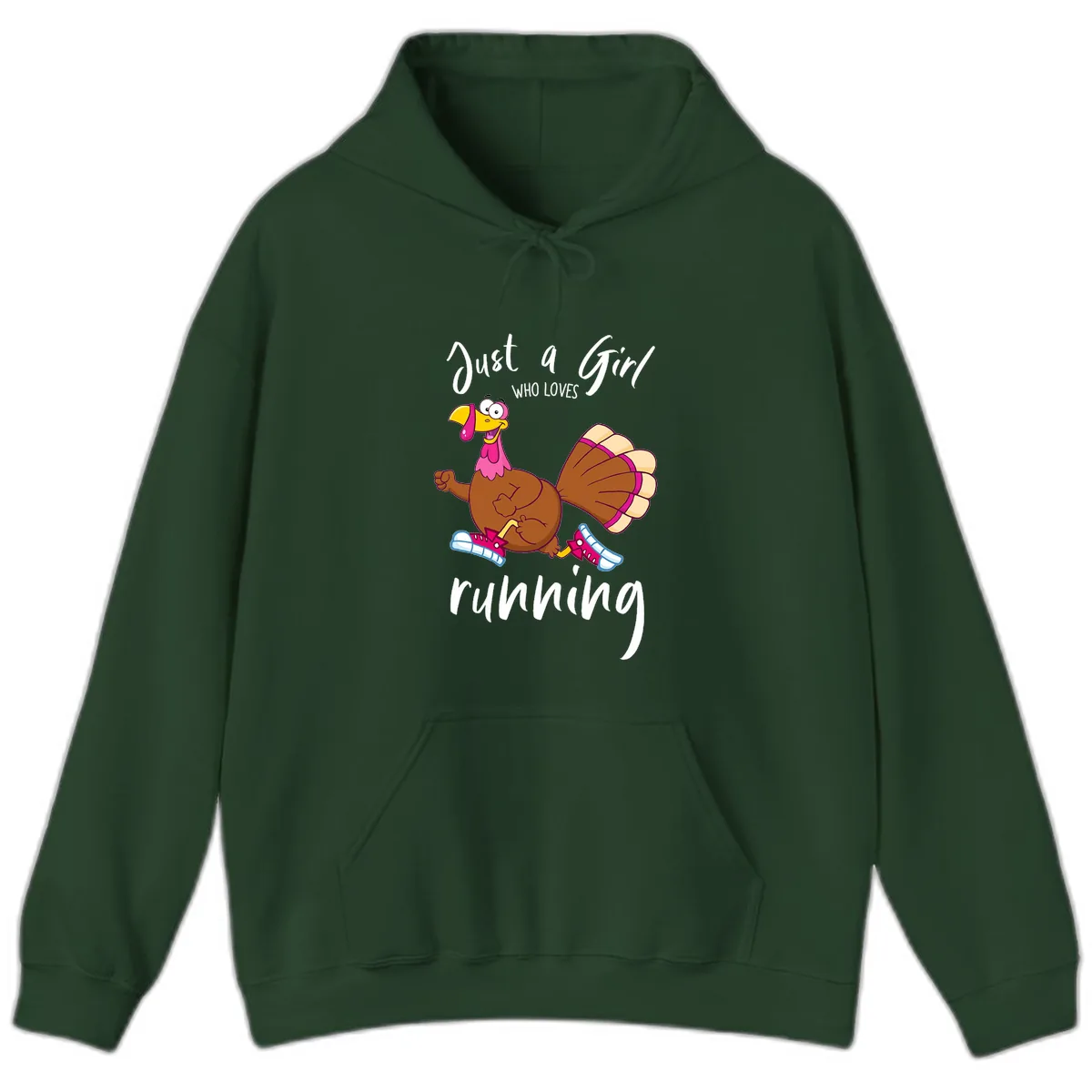 Just A Girl Who Loves Running Turkey Hoodie in Forest Green