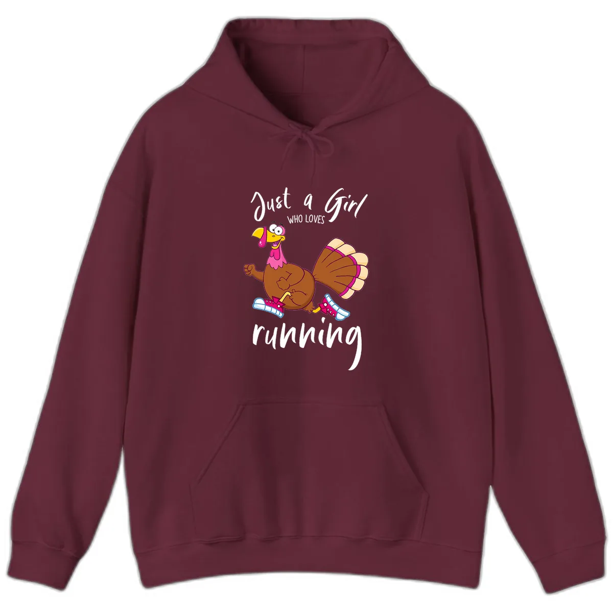 Just A Girl Who Loves Running Turkey Hoodie in Maroon