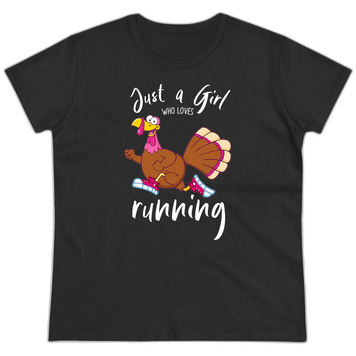 Just A Girl Who Loves Running Turkey Ladies Tee in Black